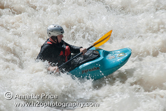 Kayaking on Shepperton Weir, River Thames, UK