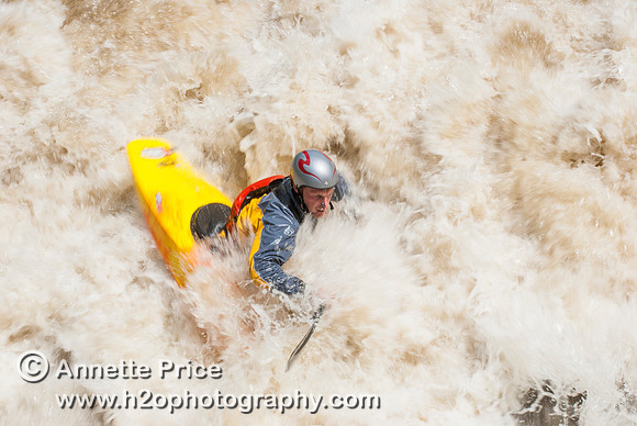 Kayaking on Shepperton Weir, River Thames, UK