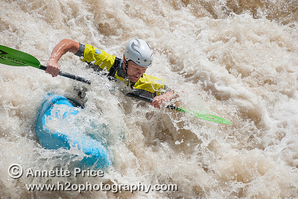 Kayaking on Shepperton Weir, River Thames, UK