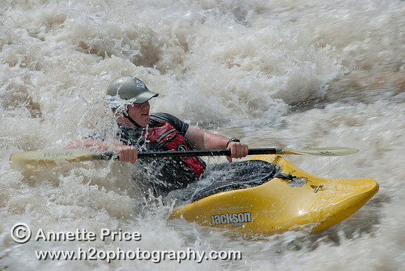 Kayaking on Shepperton Weir, River Thames, UK