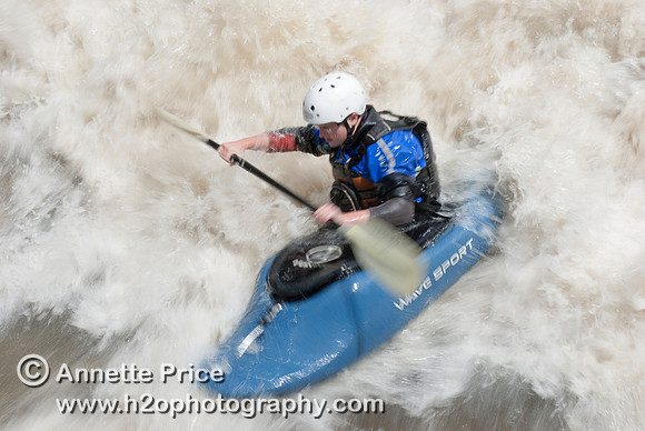 Kayaking on Shepperton Weir, River Thames, UK