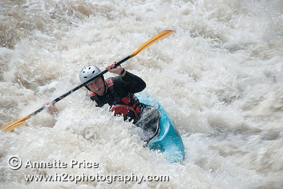 Kayaking on Shepperton Weir, River Thames, UK