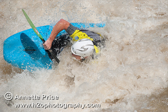 Kayaking on Shepperton Weir, River Thames, UK