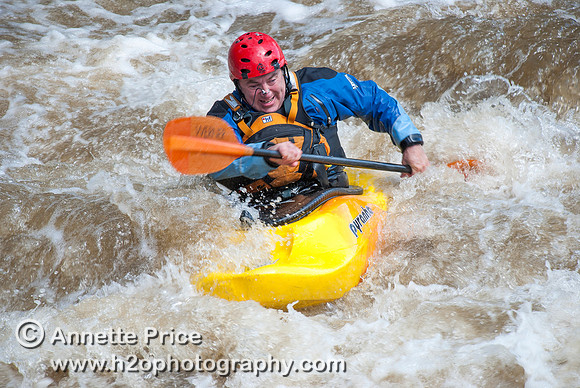 Kayaking on Shepperton Weir, River Thames, UK