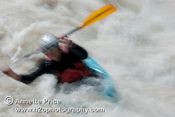 Kayaking on Shepperton Weir, River Thames, UK