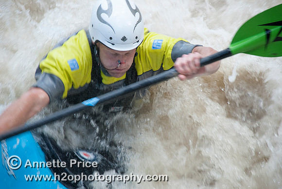 Kayaking on Shepperton Weir, River Thames, UK