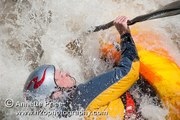 Kayaking on Shepperton Weir, River Thames, UK