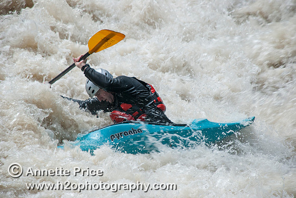 Kayaking on Shepperton Weir, River Thames, UK