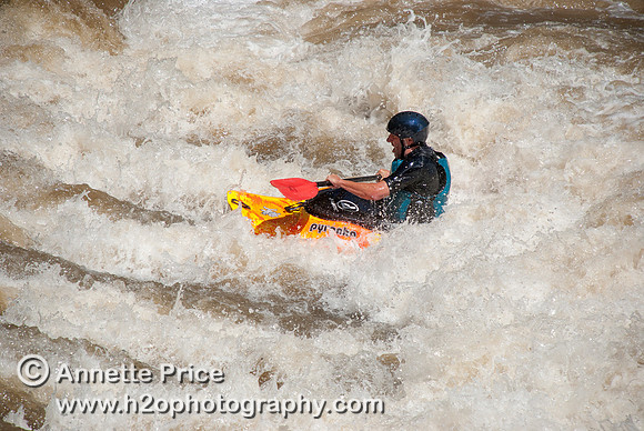 Kayaking on Shepperton Weir, River Thames, UK