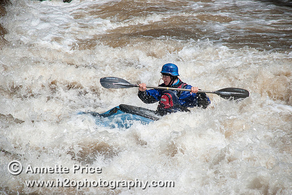 Kayaking on Shepperton Weir, River Thames, UK