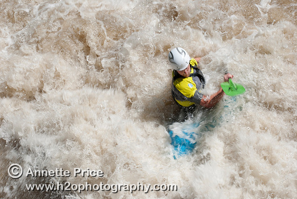 Kayaking on Shepperton Weir, River Thames, UK