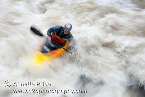 Kayaking on Shepperton Weir, River Thames, UK