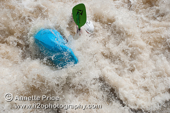 Kayaking on Shepperton Weir, River Thames, UK