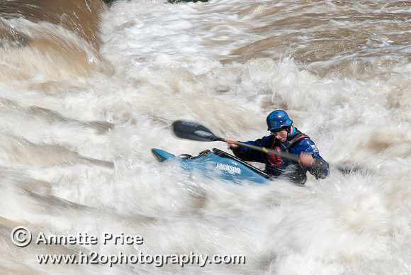 Kayaking on Shepperton Weir, River Thames, UK