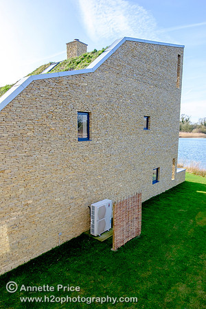 The air source heat pump (ASHP). The Habitat House. Lower Mill Estate, Cotswolds.