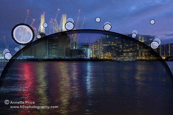 Four days after the operation with both eyes open.  Battersea Power Station, London.