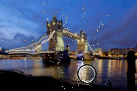 Eleven days after the operation - damaged eye only (good eye closed).  Tower Bridge, London.
