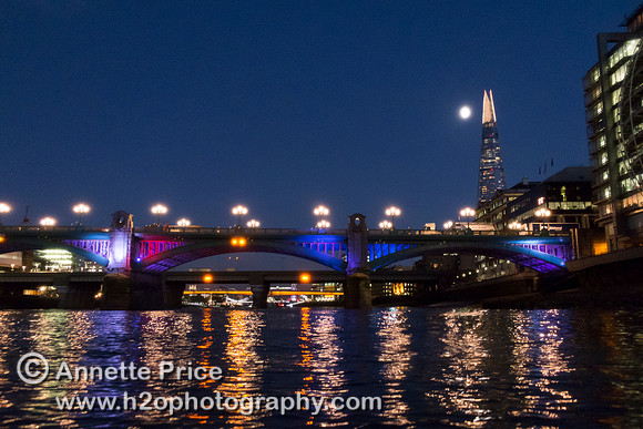 Southwark Bridge and the Shard. River Thames, London