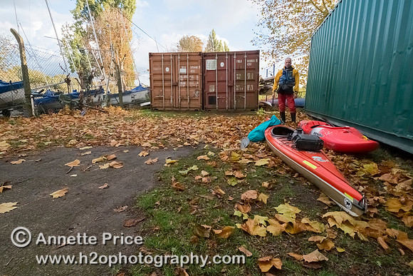 This is where our journey begins - Putney Bridge Canoe Club, (right-hand brown container) Barn Elms