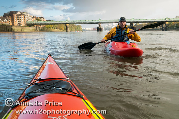 Paddler Rick Stanton at Putney, River Thames, London