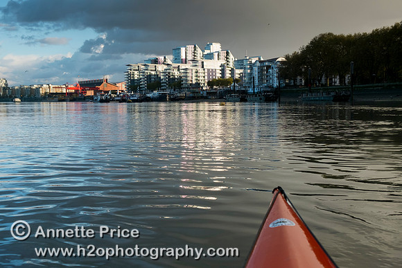 New flats on the south side of the River near Wandsworth. River Thames, London