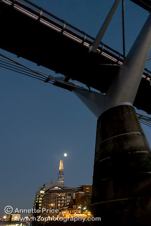 The Shard and the Millennium Bridge. River Thames, London.
