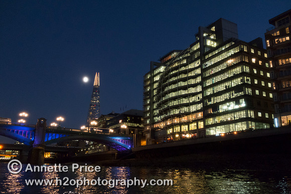 Southwark Bridge and the Shard. River Thames, London