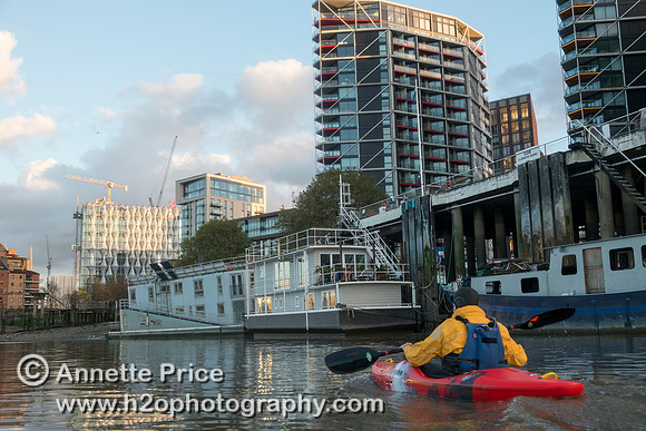 Houseboats on the south side of the river, near Vauxhall, River  Thames, London